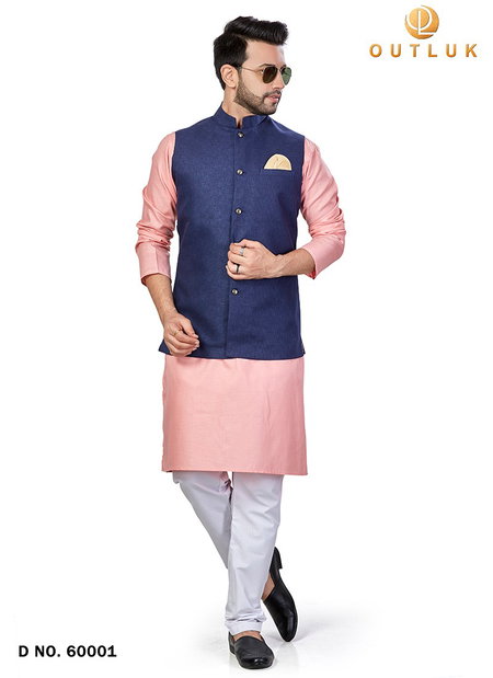 Blue Colour Outluk Vol 60 New Festive Wear Kurta Pajama With Jacket Mens Collection 60001